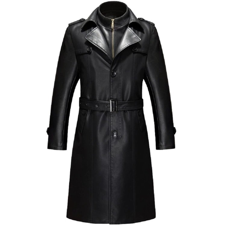 leather-coat-black-men-6 پالتو دو یقه مردانه چرم - Image 1